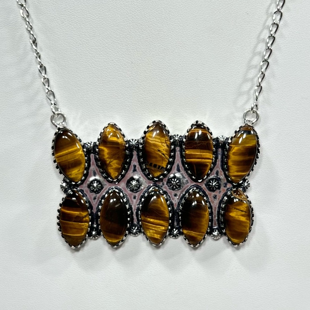 Tiger Eye Vintage Style 925 Gemstone Multi Stone Necklace
